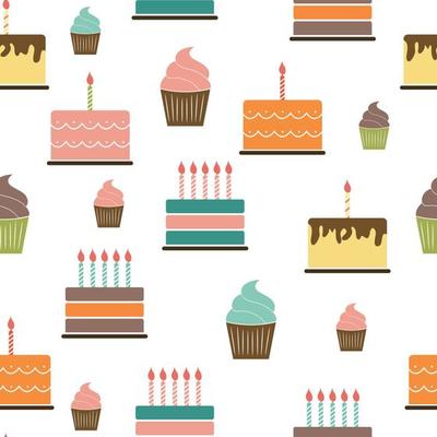 Birthday Cake Flat Seamless Pattern Background Vector Illustration