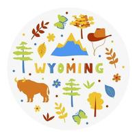 USA collection. Vector illustration of Wyoming theme. State Symbols