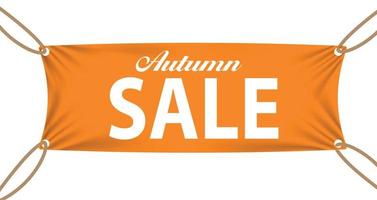 Textile banners with Autumn Sale Text Suspended by Ropes by all Four Corners. Vector Illustration