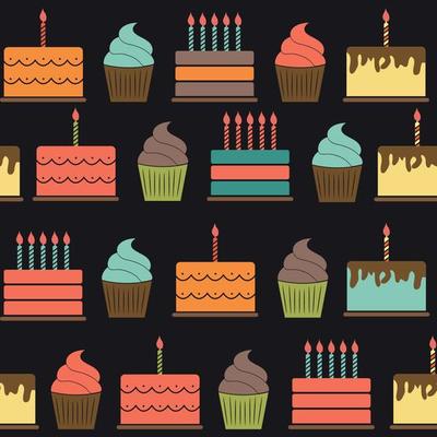 Birthday Cake Flat Seamless Pattern Background Vector Illustration