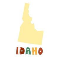 USA collection. Map of Idaho. Doodling style lettering vector