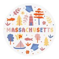 USA collection. Vector illustration of Massachusetts theme. State Symbols