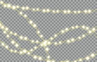 Colorful Glowing Garland for New Years and Christmas Trees. LED holiday lights billboards, billboards on transparent background. Vector Illustration