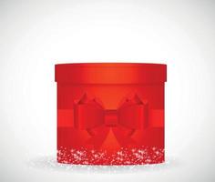 Colorful gift box of red color of cylindrical form with bow. Vector Illustration