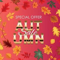 Abstract Vector Illustration Autumn Sale Background with Falling Autumn Leaves