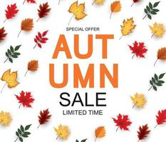 Abstract Vector Illustration Autumn Sale Background with Falling Autumn Leaves