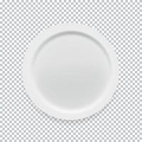 Empty white round plate on transparent background for your design. Vector Illustration