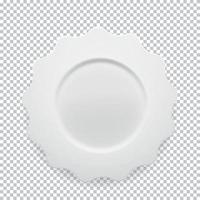 Empty white round plate on transparent background for your design. Vector Illustration