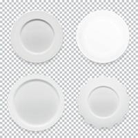 Empty white round plate collection set on transparent background for your design. Vector Illustration