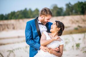 Asian bride and Caucasian groom have romance time and happy together photo