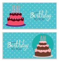 Happy Birthday Poster Background with Cake. Vector Illustration