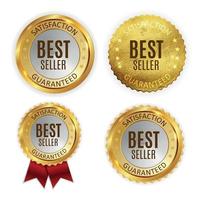 Best Seller Golden Shiny Label Sign Collection Set. Vector Illustration