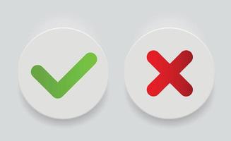 Ilustración de vector de botón de iconos de marca de verificación roja y verde