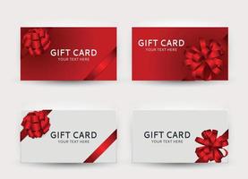 Gift Card Template Collection Set with Bow and Ribbon Vector Illustration