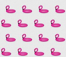 Inflatable circle for swimming and relaxing at sea pink flamingo inflatable seamless pattern on transparent background. Vector Illustration