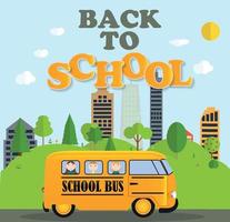 Back to School Background with Yellow Bus Vector Illustration