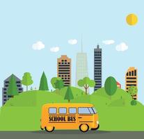 Back to School Background with Yellow Bus Vector Illustration