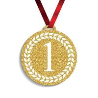 Art Golden Medal Icon Sign First Place. Vector Illustration