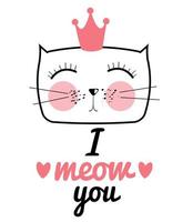 Cute Hand Drawn Cat Vector Illustration. I Love You Concept