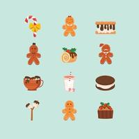 iconos de comida dulce para la celebración de navidad vector