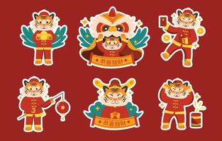 Year of The Tiger Sticker Set vector