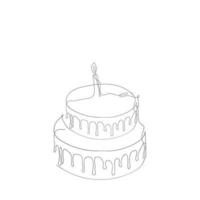 Dibujado a mano dibujo de línea continua cumpleaños o pastel de bodas ilustración vectorial aislado vector