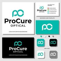 Letter P C monogram optical glasses logo design with business card template. vector