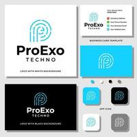 Letter P E monogram security logo design with business card template. vector