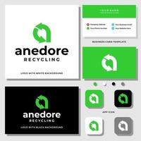 Letter A monogram recycling logo design with business card template. vector