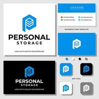 Letter P monogram storage industry logo design with business card template. vector