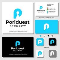 Letter P monogram security logo design with business card template. vector