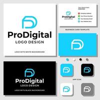 Diseño de logotipo digital monograma letra dp con plantilla de tarjeta de visita. vector