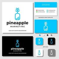 fruta de piña y símbolo de diseño de logotipo de marketing con plantilla de tarjeta de visita. vector