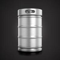 Front view shiny metallic beer keg isolated on matte background. photo