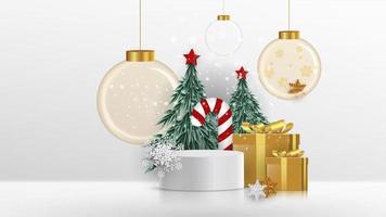 Geometric 3d podium of Christmas object background vector