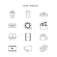 Set icon cinema,symbol, black outline, 12 icons, vector, illustration.