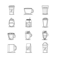 Icon set coffee, tea, beverage. Black outline icon, isolated with background, vector.