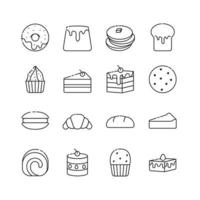 Conjunto de iconos de caramelo dulce, contorno negro, 16 iconos, fondo aislado, vector, Ilustración. vector