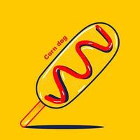 illustration outline corn dog with ketchup and mustard. vector
