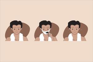 illustration Before and after man shaving his face.   man prepping face shaving. vector