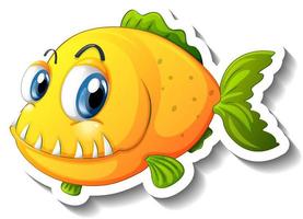 Cartoon fish with big fangs cartoon sticker vector