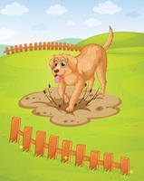 A dog digging a hole in the ground vector