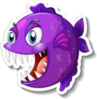 Angry piranha fish cartoon sticker vector