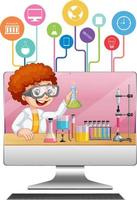 Computer with scientist kid cartoon vector