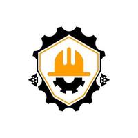 black and yellow helmet and gear construction logo image vector