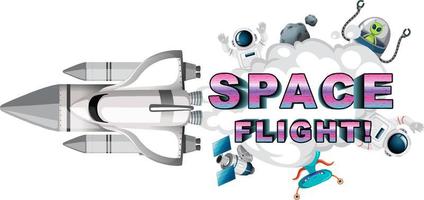 Diseño de logotipo de palabra de vuelo espacial con nave espacial vector