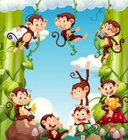 Happy monkeys on nature background vector