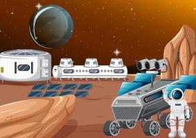 Space station on planet landscape vector