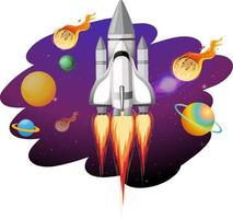 Rocket ship with many planets and asteroids vector