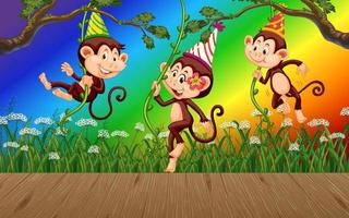 Monkey in the forest on gradient rainbow background vector